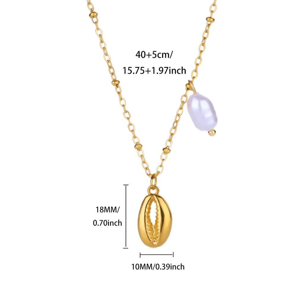 Ocean Necklace Stainless Steel Waterproof For Women Exquisite Gold Color Turtle Conch Seahorse Pearls Choker Clavicle Jewelry
