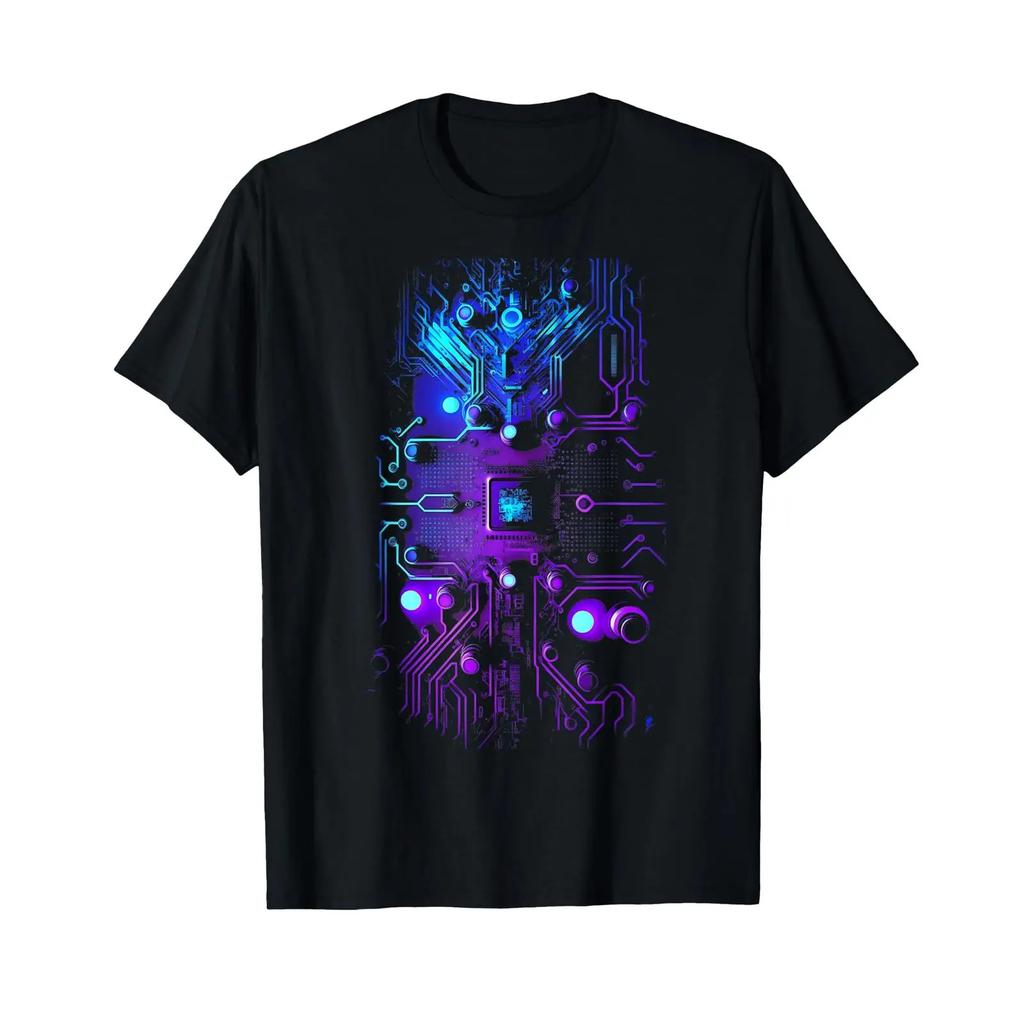 Motherboard Microchip Purple Blue It Computer Background T Shirt Vintage Comfortable Unisex Soft Fashion Streetwear