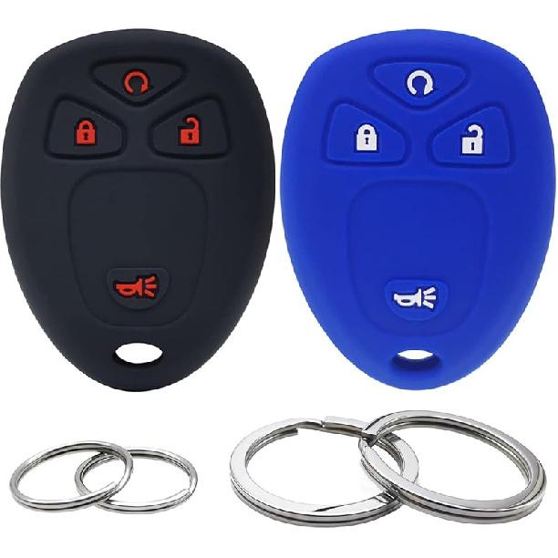 2Pcs Silicone 4 Buttons Key Fob Cover Remote Case Keyless Protector Compatible with Chevrolet Silverado Suburban Tahoe Traverse GMC Acadia Savana