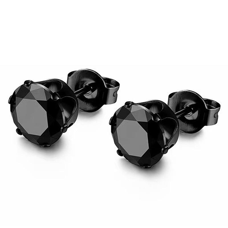 316L Stainless Steel Six-Prong Round Zirconia Stud Earrings - Unisex Anti-Allergy Jewelry