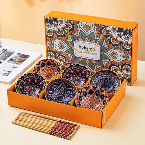 Chinese Hand-painted Cartoon Tableware Ceramic Bowl Creative Household Tableware Set Gift Box