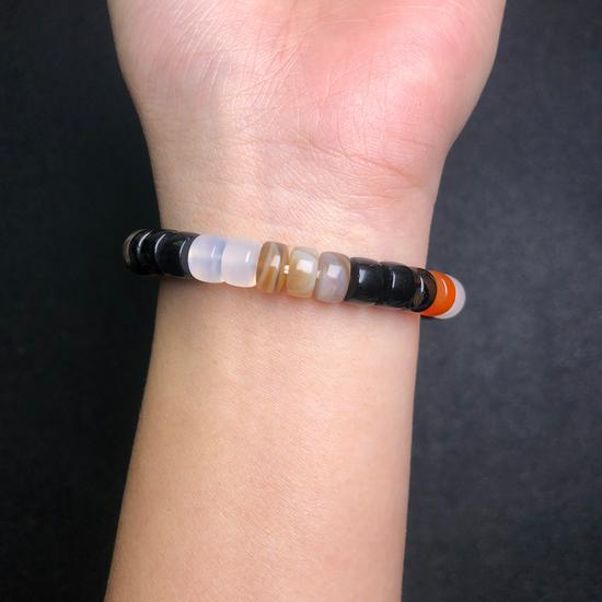 Colorful Silk-Wrapped Agate Spacer Beads Bracelet - Thick Straight Cut, Single Strand DIY Cultural Accessories