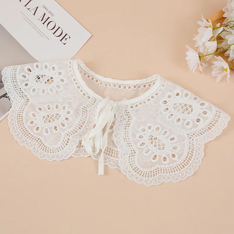 

Женская милая рубашка со съемным кукольным воротником, ажурная цветочная кружевная отделка с оборками, накладной воротник, женская накидка