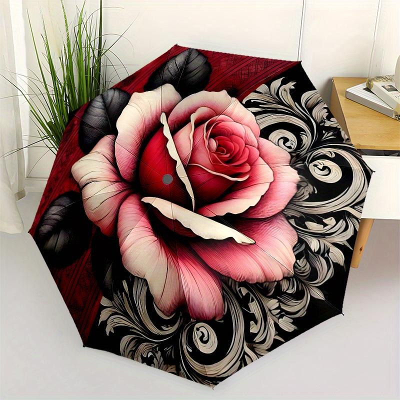

1pc Elegant Rose Design Umbrella with Plastic Handle,Suitable for All Seasons Home Travel Outdoor UmbrellaB1591