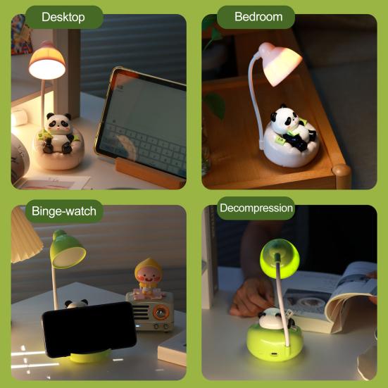 Panda Night Light LED Desk Nightstand Reading Lamp with Drawer Dimmable Rechargeable Panda Table Lamp for Kids' Room Bedroom