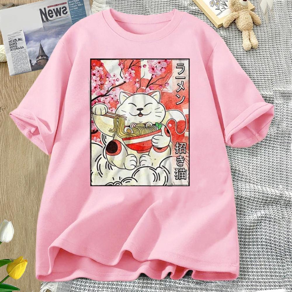 Japanese Noodles Maneki Neko Cat Ramen T Shirt Best Seller Funny Movie Gift Music Meme Top Tee High Quality Cotton Tops