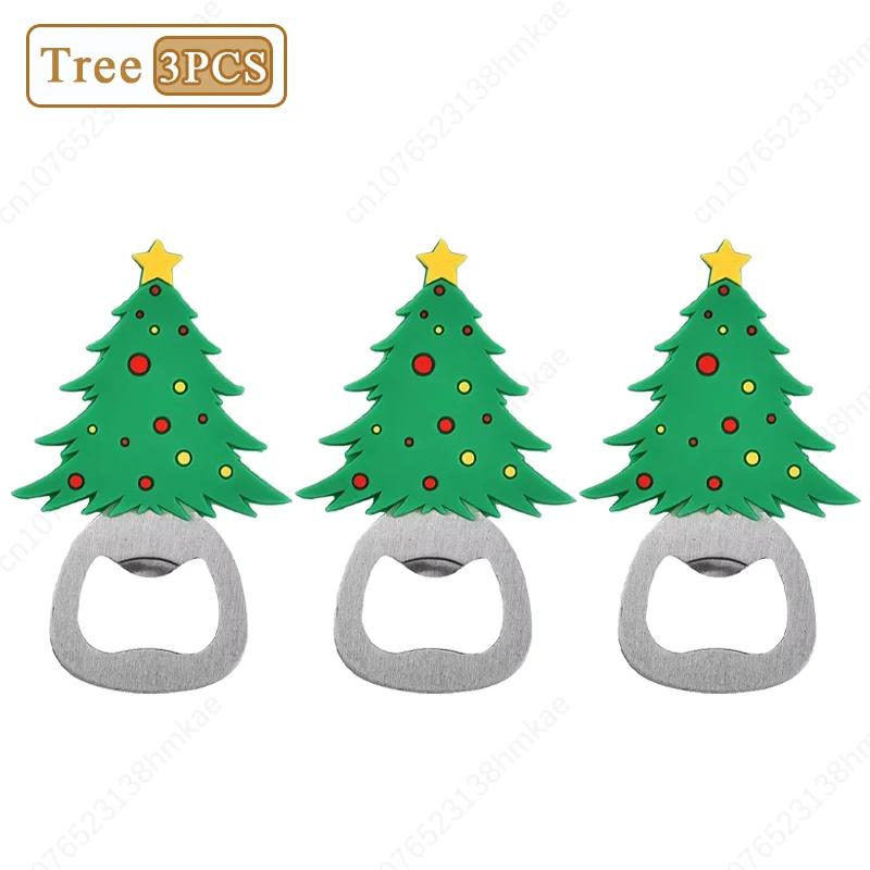 1-20PC Christmas Beer Bottle Opener Santa Snowman Bottle Opener Silicone Stainless Steel Bottle Opener Party Decoration Supplies