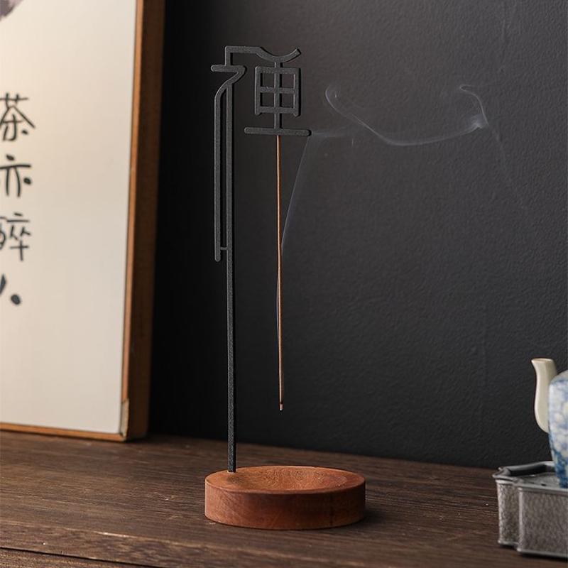 Chinesischer Zen Räucherstäbchenhalter für Stäbchen Umgedrehter Räuchergefäß mit hölzernem Aschefänger Buddhismus-Zubehör Heimdekoration 2025