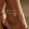 Multi Layer Zirconia Stainless Steel Chain White Pink Lotus Pendant Women's Fashionable Jewelry Gift Summer Beach Ankle Chain