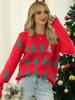 European & American Women's Red Christmas Tree Jacquard Knit Pullover Sweater - Long Sleeve, Autumn/Winter