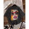 Graffiti Pop Art Frauengesicht T-Shirt Retro Used Streetwear Kunstdruck T-Shirt Lässige lockere Passform Kurzarm Oberteile für Damen Herren