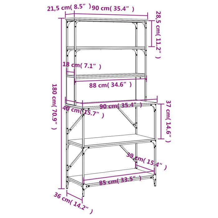 VidaXL Support de Boulanger à 6 Niveaux, Étagère de Rangement de Cuisine, Bibliothèque de Salle de Séjour, Casier à Vin de 834222