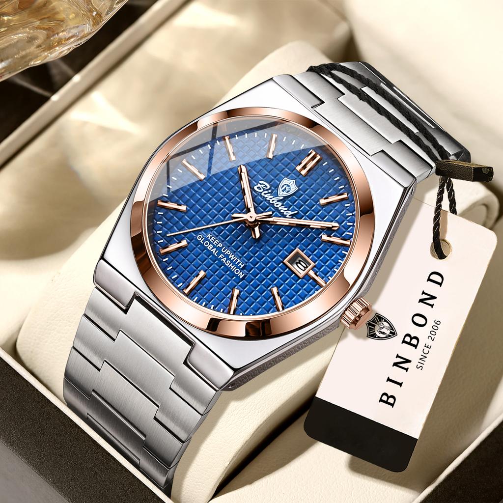 BINBOND Genuine Accurate Quartz Wristwatches For Men Luxury Luminous Waterproof Durable Auto Date Men's Watch Casual Reloj+Box