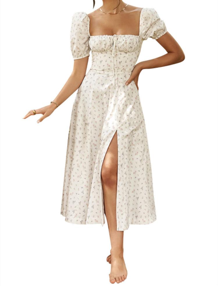 European and American women s clothing 2023 spring new skirt, fashionable and fresh floral backless split dress, one piece of hair S