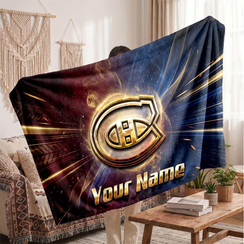 Montreal Canadiens Flannel Blanket, Custom Name Text Personalized Soft Throw Blanket Home Decor Gift