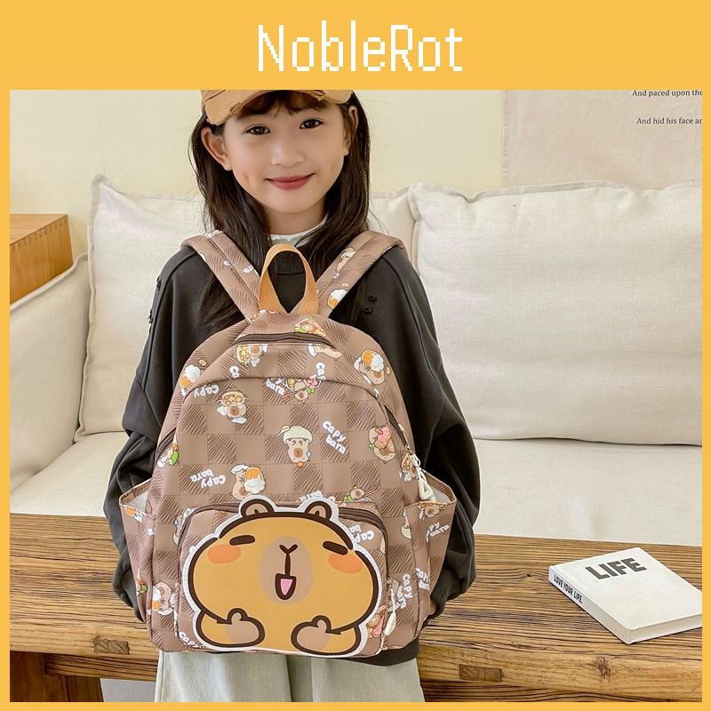 Vibrant Capybara Cartoon School Backpack For Children With Durable Nylon Material And Fun Design
