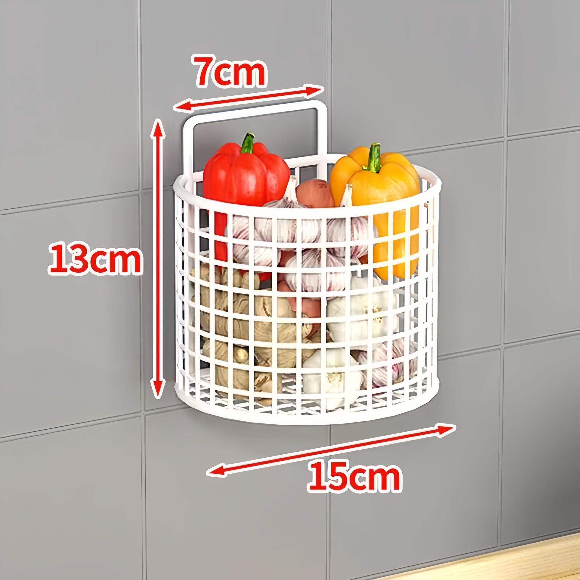 Ginger Garlic Kitchen Seasoning Holder - Wall-Mounted, Punch-Free Storage Basket