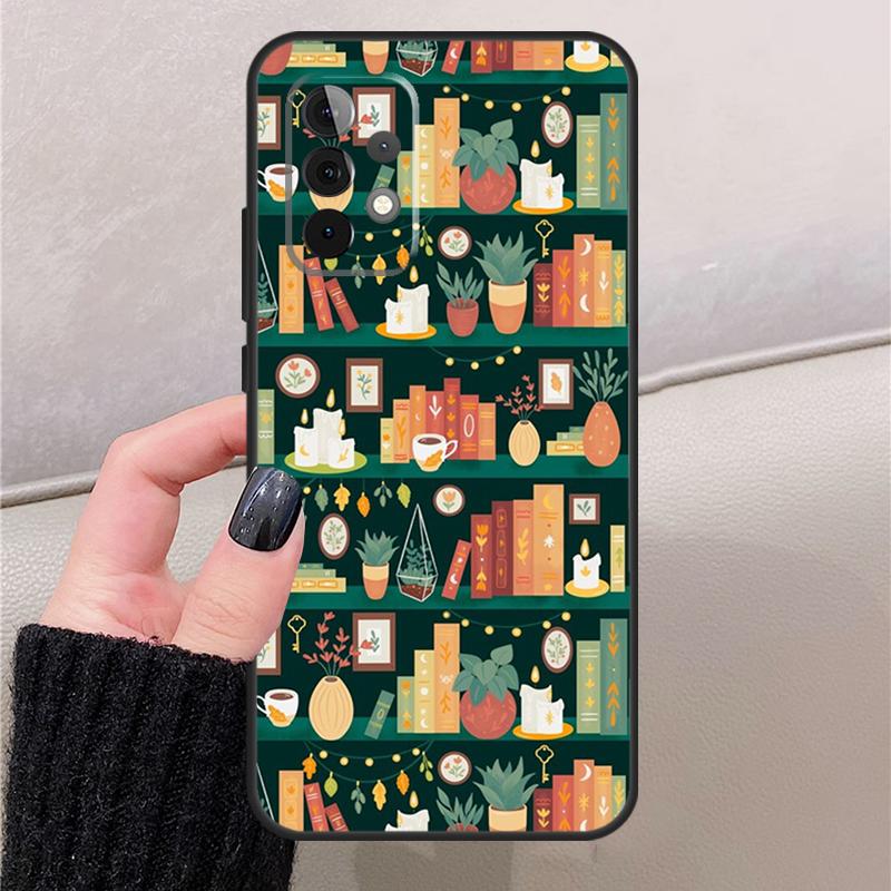 Flowery Books and Tea For Samsung Galaxy A17 A37 A57 A53 A33 A13 A32 A52 A16 A36 A56 A55 A35 A15 A54 A34 A14 Case Samsung A56