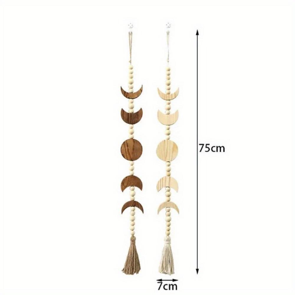 1PC Wood Star Moon Phase Wall Hanging Garland Boho Beaded Moon Garland with Tassel Home Wall Decor