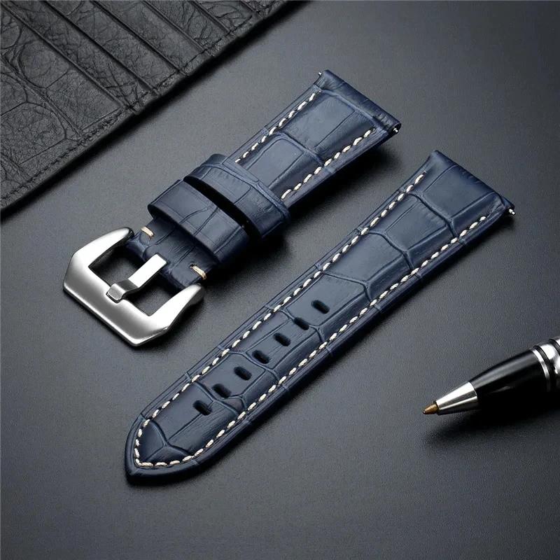 High Quality Genuine Leather Watch Strap 20mm 22mm 24mm 26mm Men Watchband Black Brown Blue Leather Watch Band
