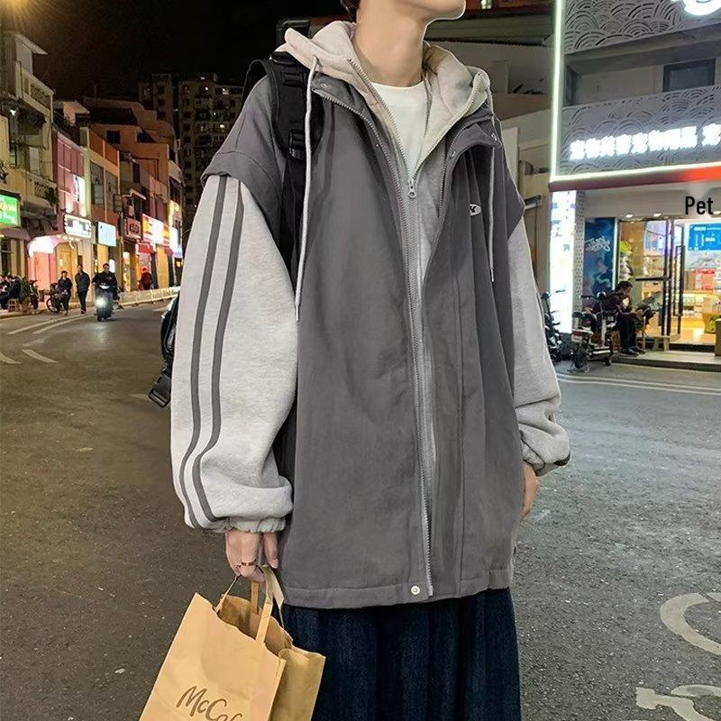 

Men s Trendy Two-Piece Striped Hooded Jacket - American Streetwear Autumn Sportswear. M сірий колір