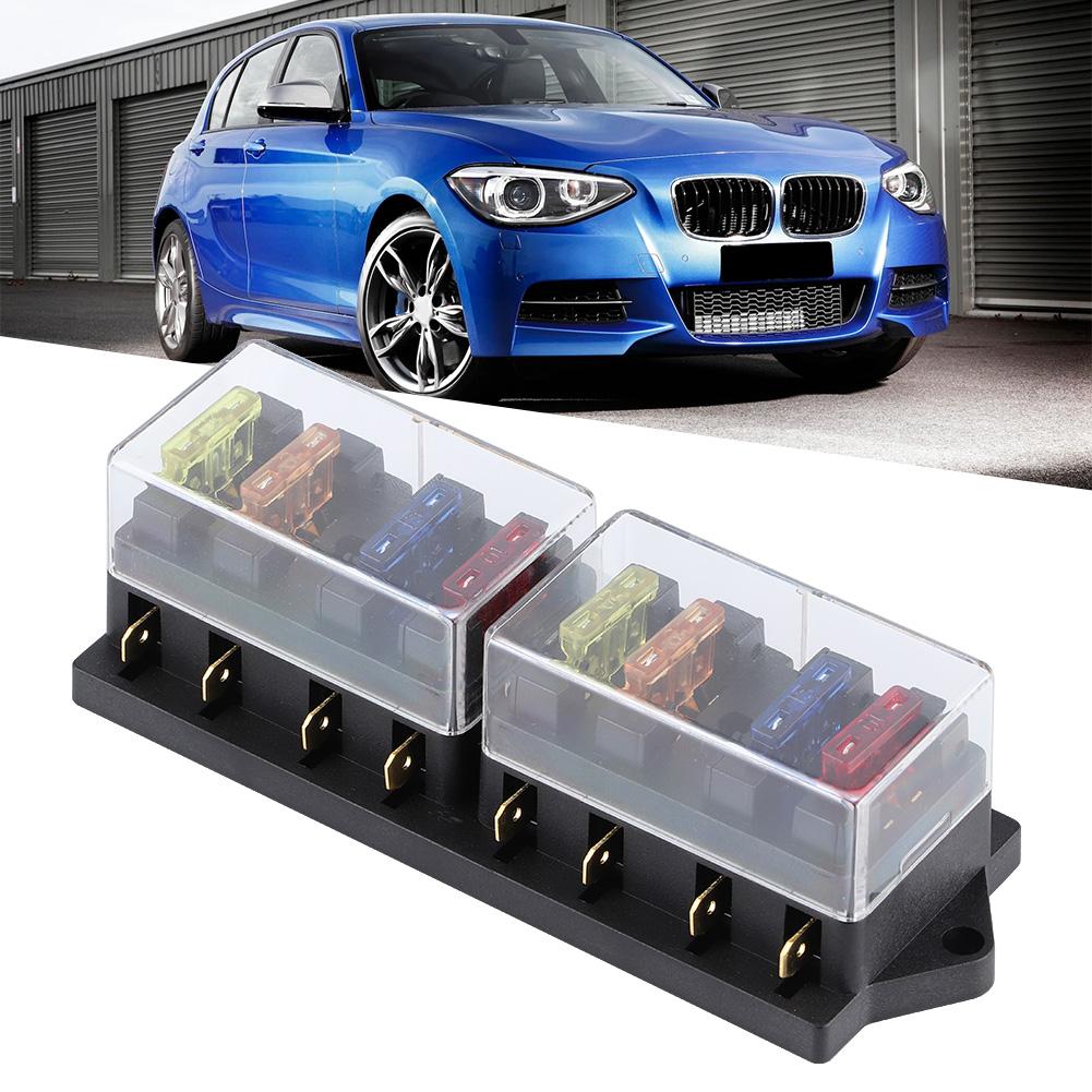 8 Way Car Long Blade Fuse Holder Box DC 12V 15A with 8pcs Fuse Universal Vehicle Accessory