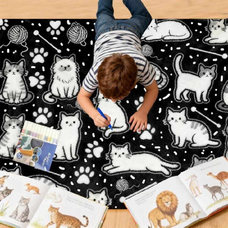 Coperta da Colorare Fai da Te, Colora la Tua Coperta Plaid 50 × 60 pollici Coperte Lavabili da Colorare con Set di 12 Pennarelli Colore Regalo