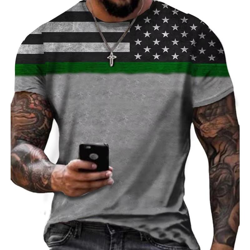 

American Flag Pattern T-Shirt For Men Color Block 3D Printed 6XL