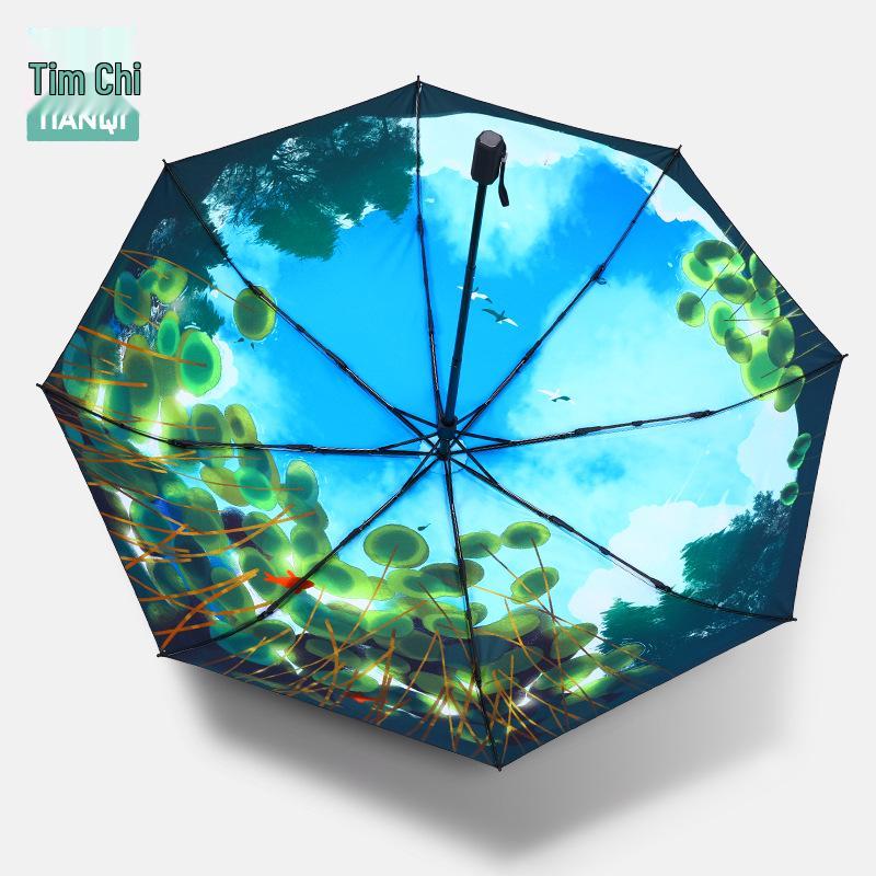 Kompakter UV-geschützter dreifach faltbarer Regenschirm: Sonne & Regen Dual-Use