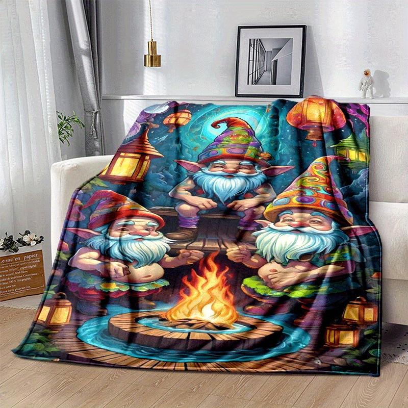1pc Christmas Dwarf Printing Lightweight Flannel Blanket, Comfortable and Warm Blanket, for Camping Sofa Bed and Couch Office, Gift Blankets In All