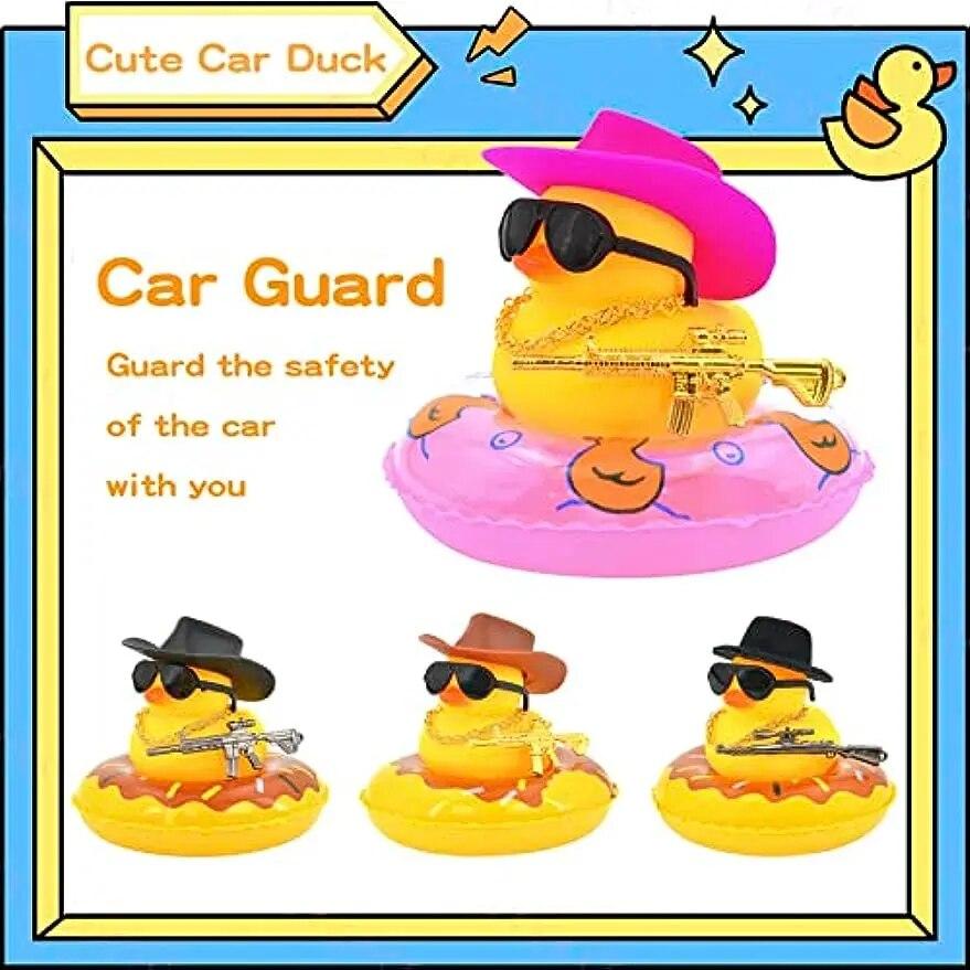 Duck Car Ornaments Yellow Duck Car Dashboard Decorations Set with Sunglasses, Swimming Ring Kids Bath Toys Home Duck Decoration