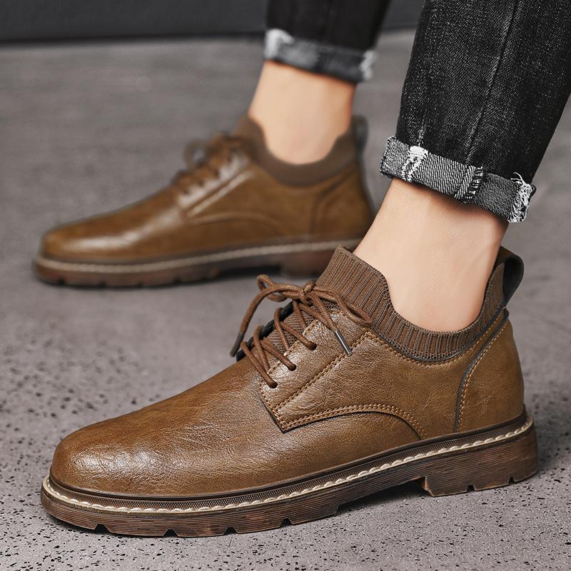 Casual Leather Shoes British Style Business Black Soft Sole Summer Breathable Shoes