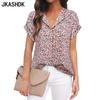 Women's Fashion Casual Summer Spring Flower Pattern Print Short Sleeve POLO Neck Blouses & Shirts