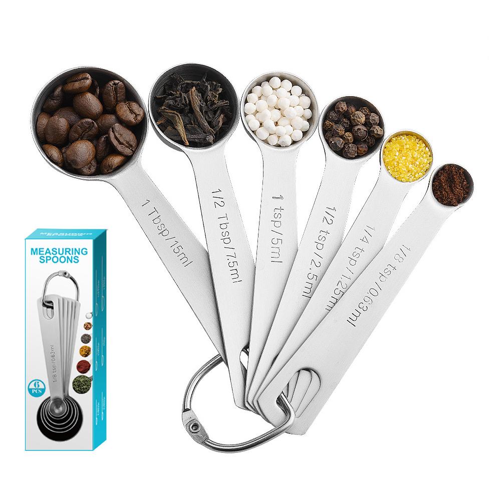 Eco-Friendly Kitchen Baking Coffee 6pcs Stainless Steel Measuring Spoons Set with Hook and Scale