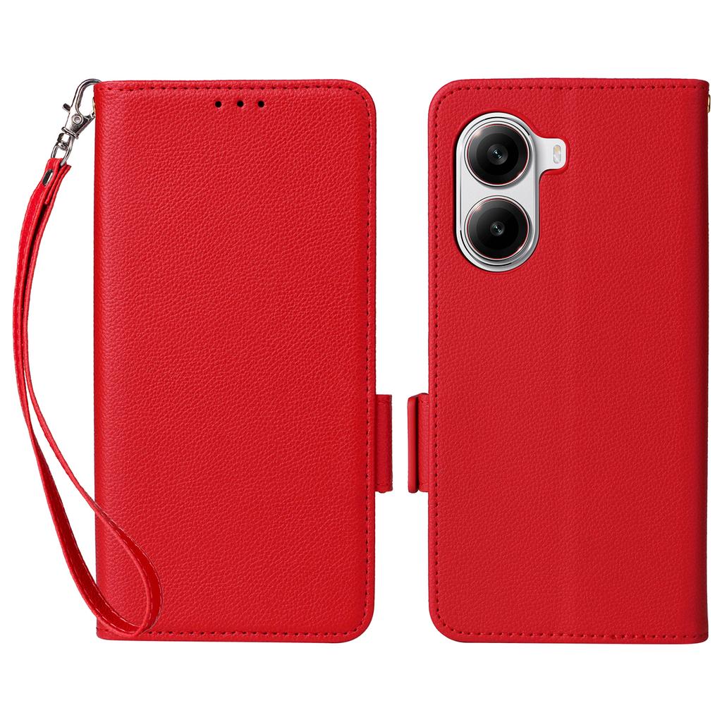 For Xiaomi Poco X7 Pro 5G/Redmi Turbo 4 5G Case with Wrist Strap Litchi Texture PU Leather Wallet Phone Cover