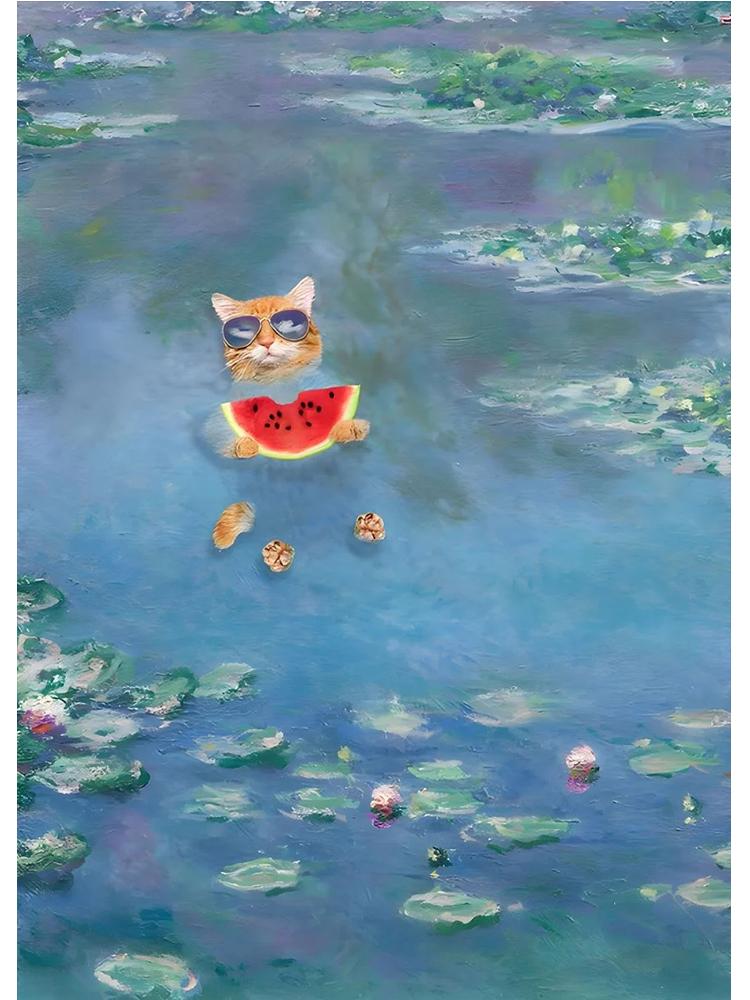 Hamduker Stampa artistica da parete su tela, motivo gatto