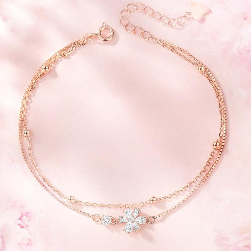 Cherry Blossom Double Bracelet Women's Light Luxury Niche Exquisite Fresh Sweet and Advanced New Gift for Girlfriend