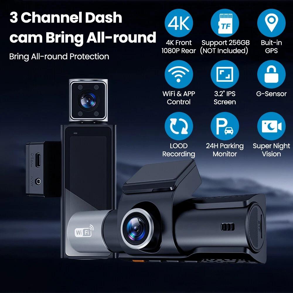 2/3-channel In-car Dashcam, UHD 4K High-definition GPS WiFi Camera, Car DVR Camera