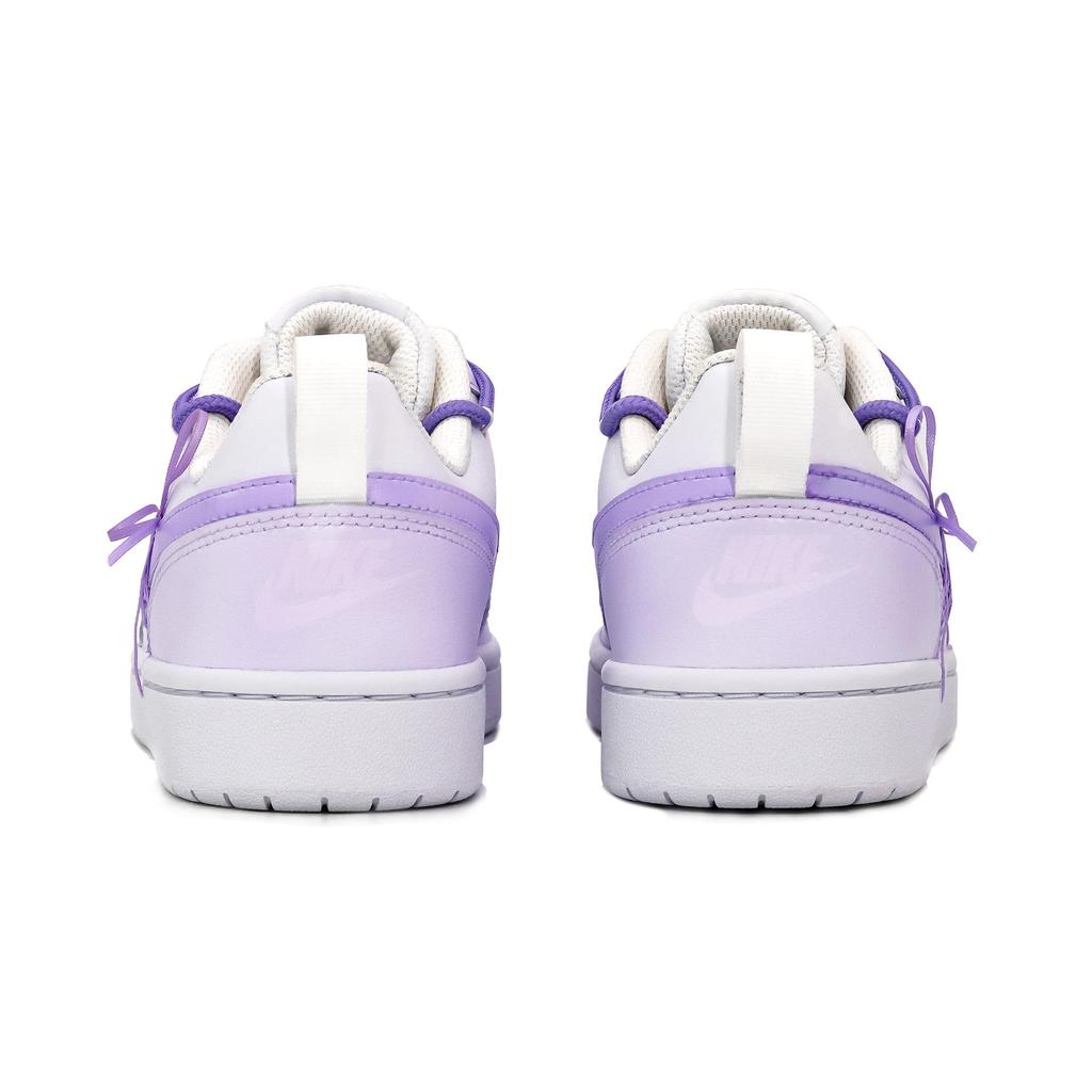 Nike Court Borough Leather Slip Resistant Cushioning Abrasion Resistant Low top Skateboard Shoes GS White Purple BQ5448-100(Team52-)