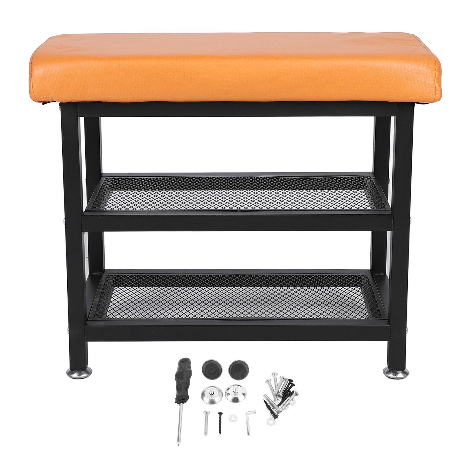 

23,6-дюймовая полка для обуви с мягким сиденьем, скамейка для обуви для прихожей, 2 полки, скамейка для хранения вещей оранжевый