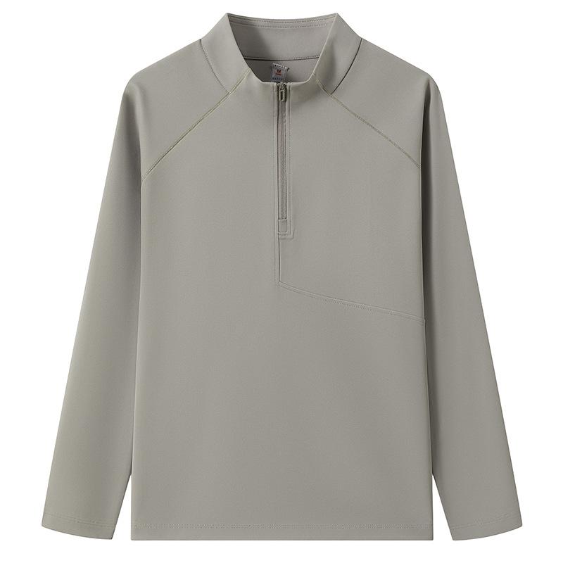 Long Sleeved T-shirt for Men with Raglan Sleeves, Half Height Zipper, Brushed Long Sleeved Base Shirt