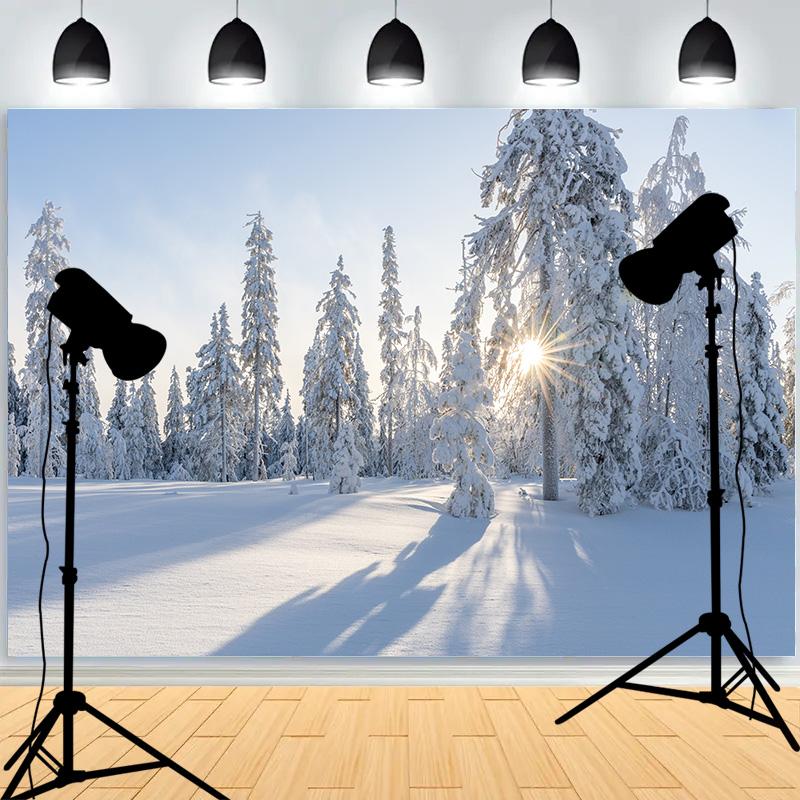 Winter Snow Scene Pine Tree Forest Background Christmas Party New Year Decor Children's Photography Photo Studio Backdrops SO-11