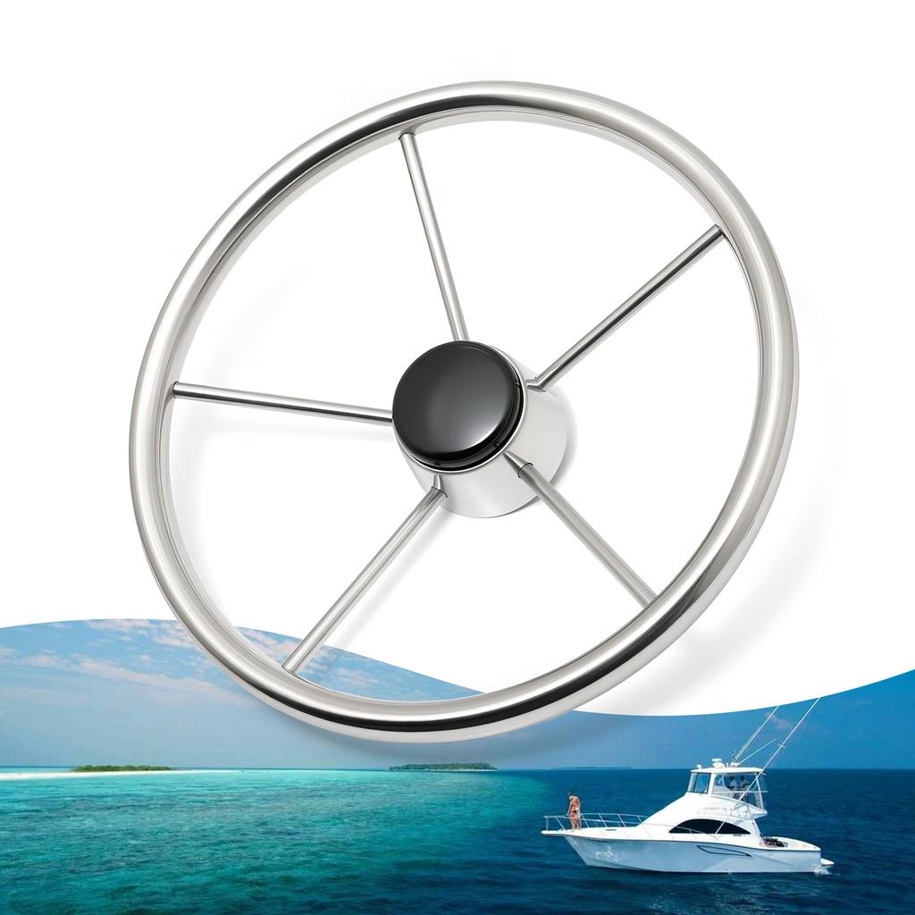 Boat Accessories 13inch 11inch Marine Boat Steering Wheel Yachts Ship Stainless Steel Mirror Polished 5 Spoke Steering Wheel