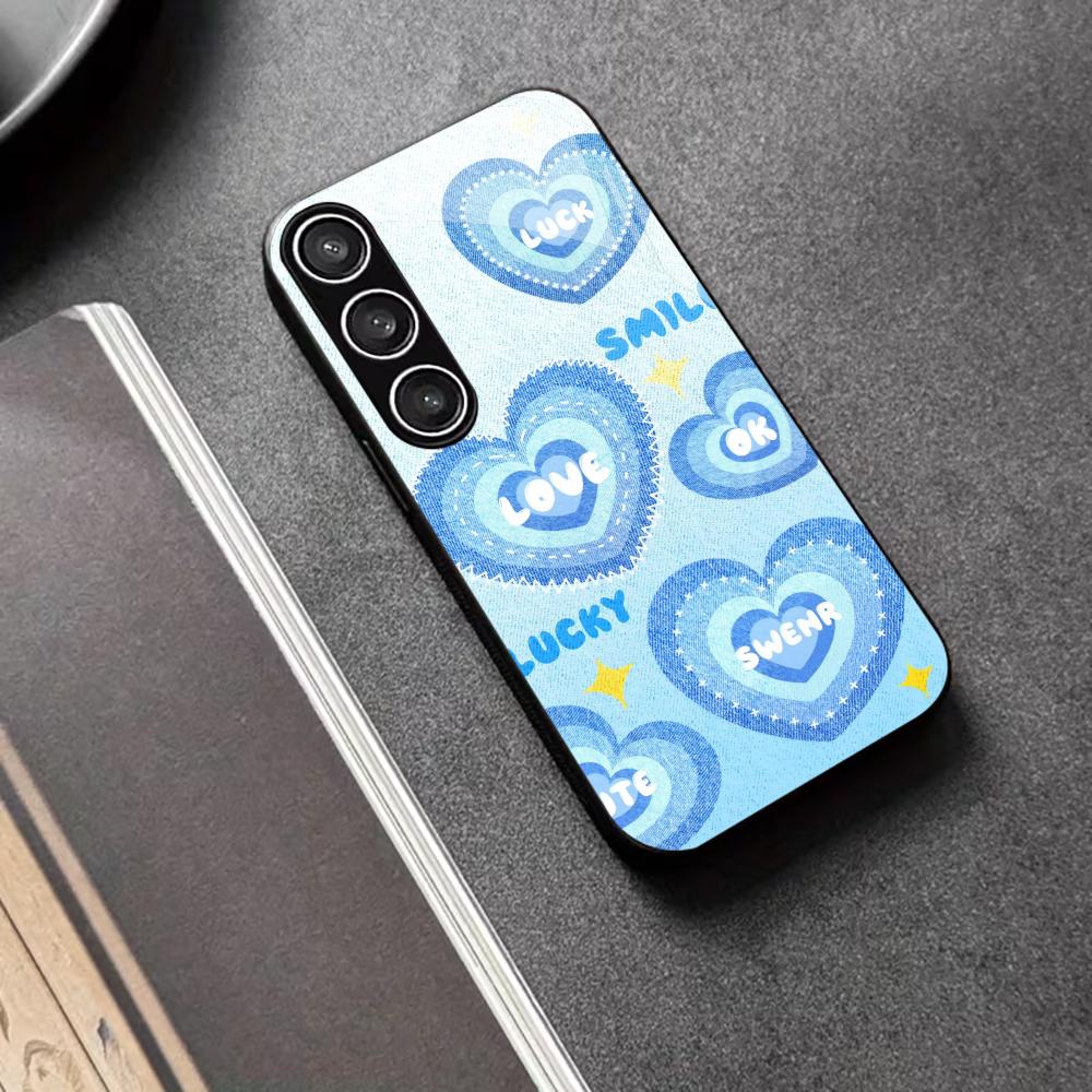 Blaues Herz Schutzhülle Exquisit High-End Handyhülle Glas TPU Handyhülle für Samsung Galaxy S26 S25 S24 S23 S22 S21 FE, Ultra, Plus