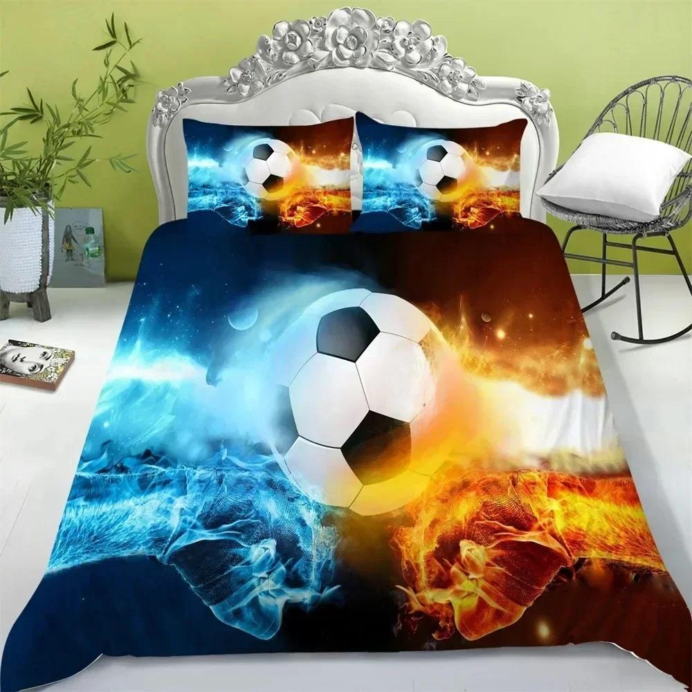 Sports Ball Flame Bedding Set Football Basketball Print Duvet Cover Pillowcases Sport Quilt Cover for Bedroom Decor
