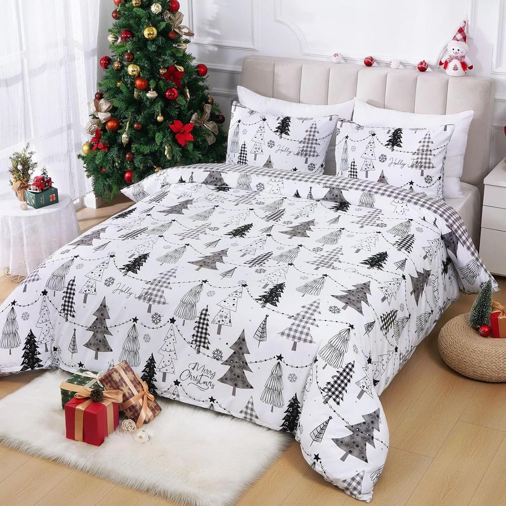 Christmas Tree Duvet Cover Set Queen King Size Botanical Pattern Quilt Cover Bedding For Kids Girls Teens Room Deco 3 Piece Set