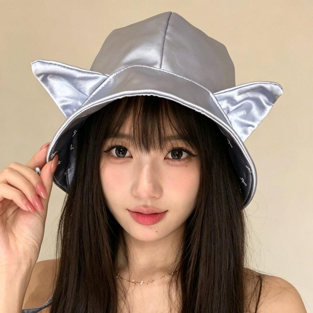 Classic Polyester Double Sided Cat Ear Bucket Hat With Sun Protection For Casual Summer Wear