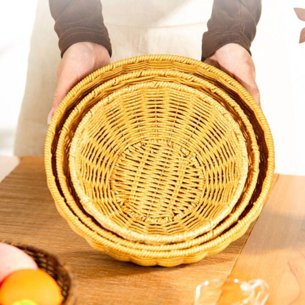 Multistyles Imitation Rattan Fruit Plate Retro Woven Handheld Creative Household Storage Baskets Storage Creative House