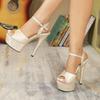 Eilyken BIG SZIE 43 Buckle Strap Peep Toe Women Sandals Summer Super Stiletto High Heels Banquet Prom Gladiator Pumps Shoes