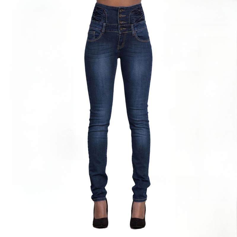 

Джинсы-карандаш с застежкой на пуговицы и высокой талией XL темно-синий